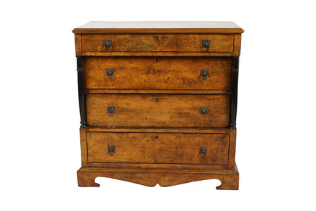 Old wooden chest of drawers isolated on white background with clipping pathの写真素材