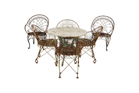 Wicker chairs and table isolated on white background. 3d renderの写真素材