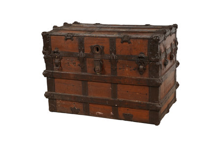 Old wooden chest isolated on a white background. Clipping path included.の写真素材