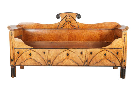 Antique wooden sofa isolated on white background. Clipping path included.の写真素材