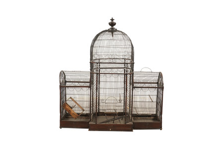 Bird cage isolated on white background with clipping path, vintage style.の写真素材
