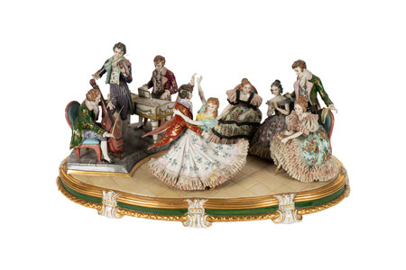 Ceramic figurine of the Holy Family isolated on white backgroundの写真素材