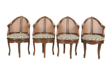 Wicker chair isolated on white background. Clipping path included.の写真素材