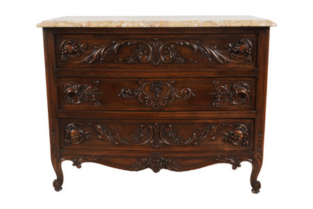 Antique chest of drawers isolated on white background with clipping pathの写真素材