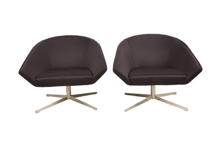 Black leather armchairs isolated on white background. Clipping path included.の写真素材