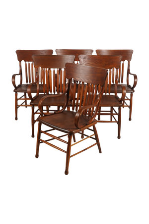 Wooden chairs isolated on white background. Clipping path included.の写真素材