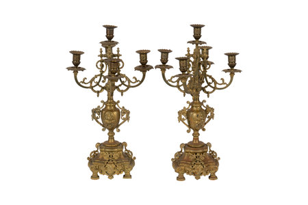 antique bronze candlestick isolated on white background with clipping pathの写真素材