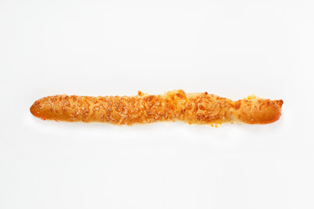 French baguette with cheese on white background