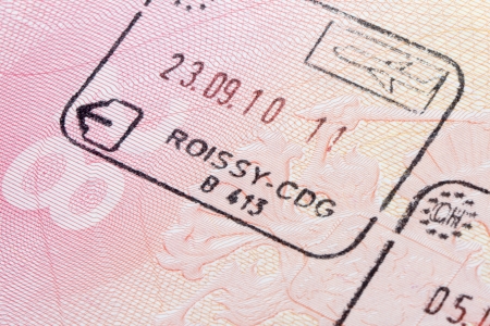 French immigration stamp in passportの写真素材