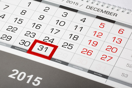 Calendar page with marked date of 31 of December 2015