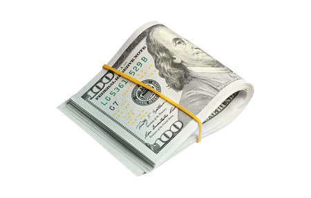 Bunch of one hundred dollars banknotes isolated on white background 