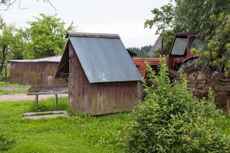 Old water well in a Russian countrysideの写真素材