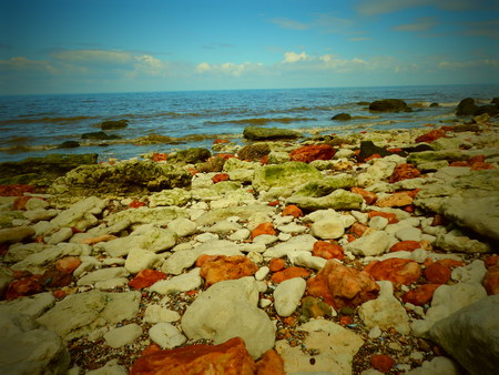 Rocky beach in Hunstanton, Englandの写真素材