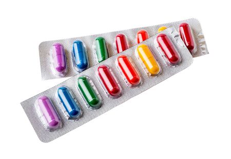 Blister of seven colors dye set for easter eggs isolated on white background. Christian tradition to...