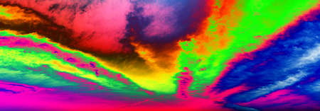 Illustrative abstract background of bright neon colors stripes and spots. Acid pink, blue, green and...
