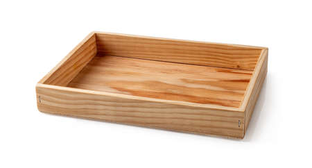 Simple rectangular serving tray isolated on white background. Rustic eco-friendly tableware of...