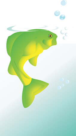 Green coloured fish swimming on water のイラスト素材