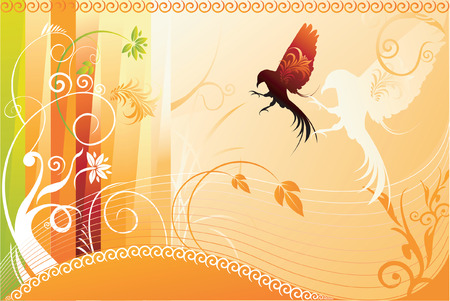 Birds on abstract floral backgroundのイラスト素材