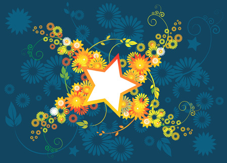 Floral designs with stars and flowerのイラスト素材