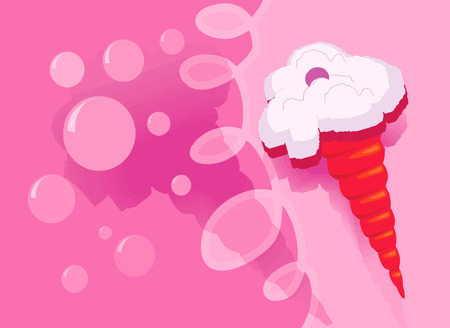 Red con ice-cream with cherry on a splashing backgroundのイラスト素材
