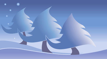 Three snow trees in snow and stars on the skyのイラスト素材