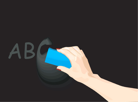 Erasing Alphabet C from the blackboard with help of a  board eraserのイラスト素材