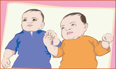 Twins Babies laying together のイラスト素材