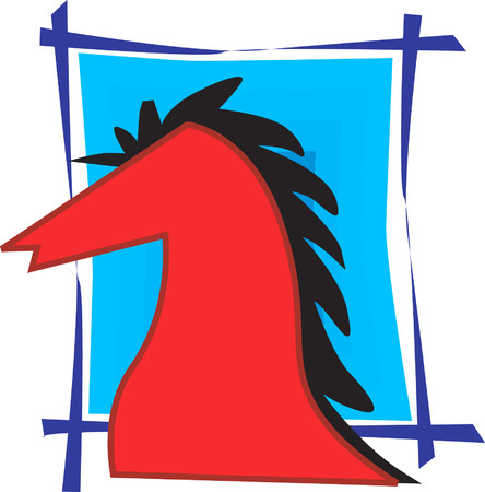 A red horse in blue backgroundのイラスト素材