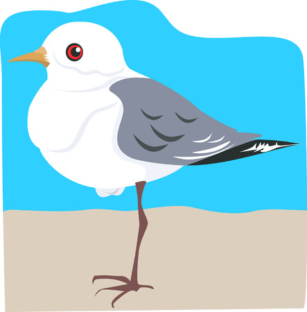 A robin magpie standing one-legged n a brown surface beyond sky blue back groundのイラスト素材