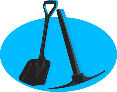 A shovel and pick axe in blue planeのイラスト素材