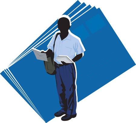 A post man in his work near to big letters のイラスト素材