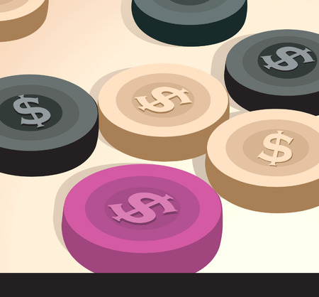 different Coloured dollar coins on a boardのイラスト素材