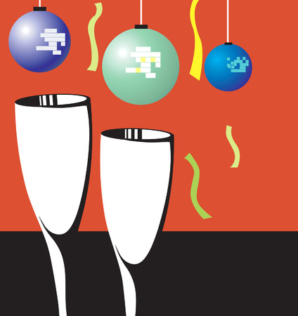 Illustration of two wine glasses with balloons and ribbonのイラスト素材