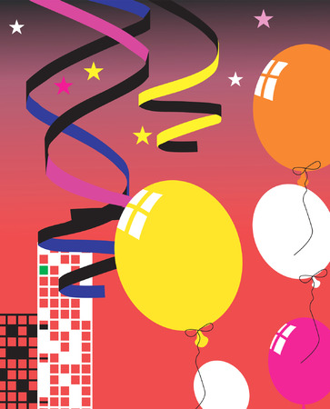 Illustration of celebration decorated with balloon and ribbons	のイラスト素材