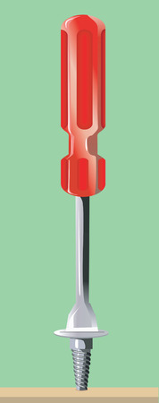 Illustration of red handle screw driver shaped wood driller	のイラスト素材