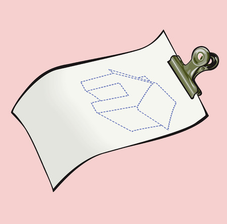 Illustration of a paper in a clip having a sketch of a house	のイラスト素材