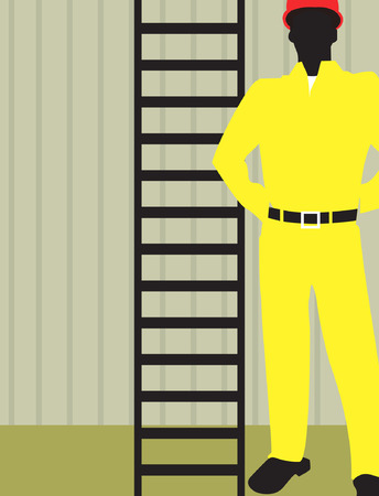 Illustration of silhouette of an engineer standing near ladder	のイラスト素材