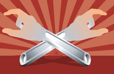 Illustration of two adjustable spanners having hand ends	のイラスト素材