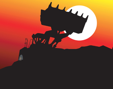 Illustration of an earth mover machine under moonlight	