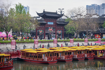 The architectural scenery of the Confucius Temple on the Qinhuai River in Nanjing City, Jiangsu Province.のeditorial素材