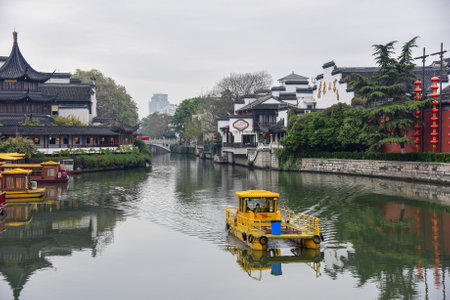 The architectural scenery of the Confucius Temple on the Qinhuai River in Nanjing City, Jiangsu Province.のeditorial素材