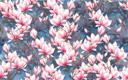 Illustration flower wallpaper seamless with blue texture design for wallの写真素材