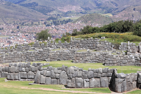 Monumental Inca walls in the ruins of Sacsayhuaman at Cusco, Peruの写真素材