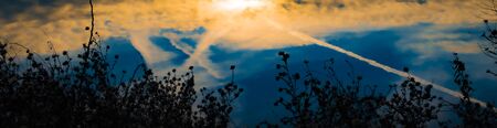 Horizon is reflected in the river at sunriseの写真素材