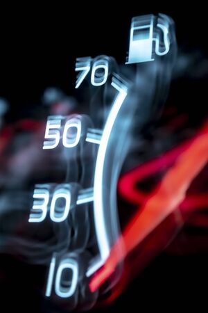 Fuel gauge indicates empty tank, close upの写真素材