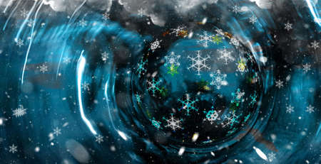 Christmas planet. Christmas ornament with snowflakes in space. Christmas cards. Illustrationの写真素材