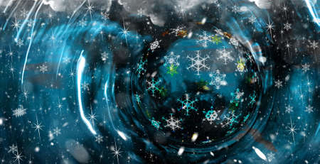 Christmas planet. Christmas ornament with snowflakes in space. Christmas cards. Illustrationの写真素材