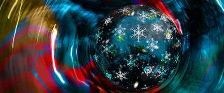 Christmas planet. Christmas ornament with snowflakes in space. Christmas cards. Illustrationの写真素材
