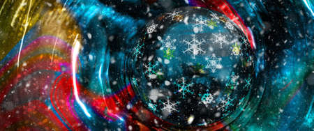 Christmas planet. Christmas ornament with snowflakes in space. Christmas cards. Illustrationの写真素材