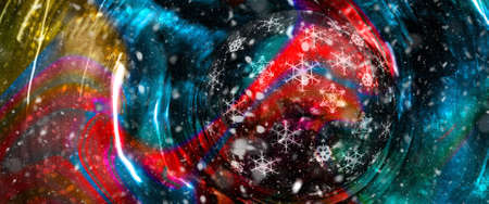 Christmas planet. Christmas ornament with snowflakes in space. Christmas cards. Illustrationの写真素材